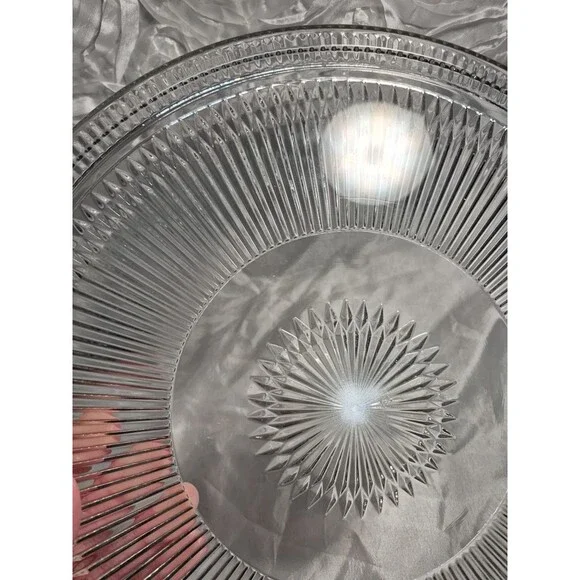 VTG Glass Cake Plate Stainless Steel Dome Lid Covered Dish Ribbed Footed 12" - Picture 11 of 16